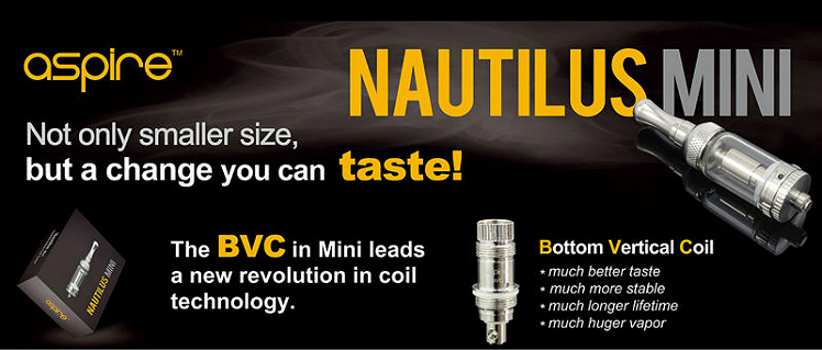 ATOMIZER - ASPIRE Nautilus Mini BVC Clearomizer - 2ML Capacity - 100% Authentic 