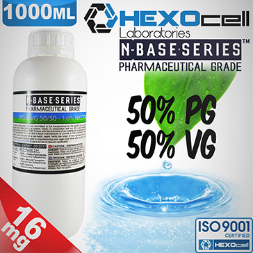 D.I.Y. - 1000ml HEXOcell eLiquid Base (50% PG, 50% VG, 16mg/ml Nicotine)